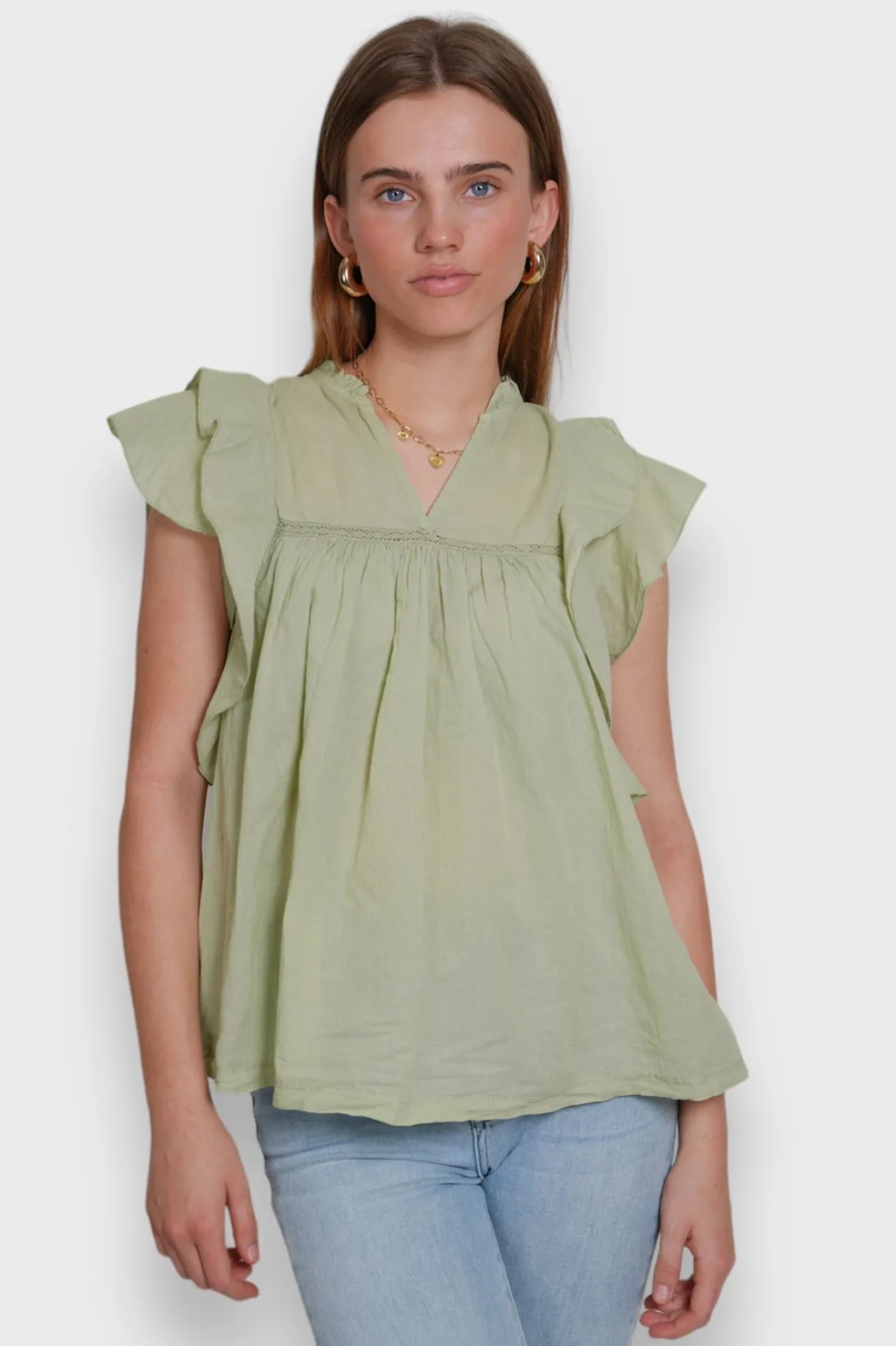 Blouses>Meet Me There Flora Blouse Sage Green