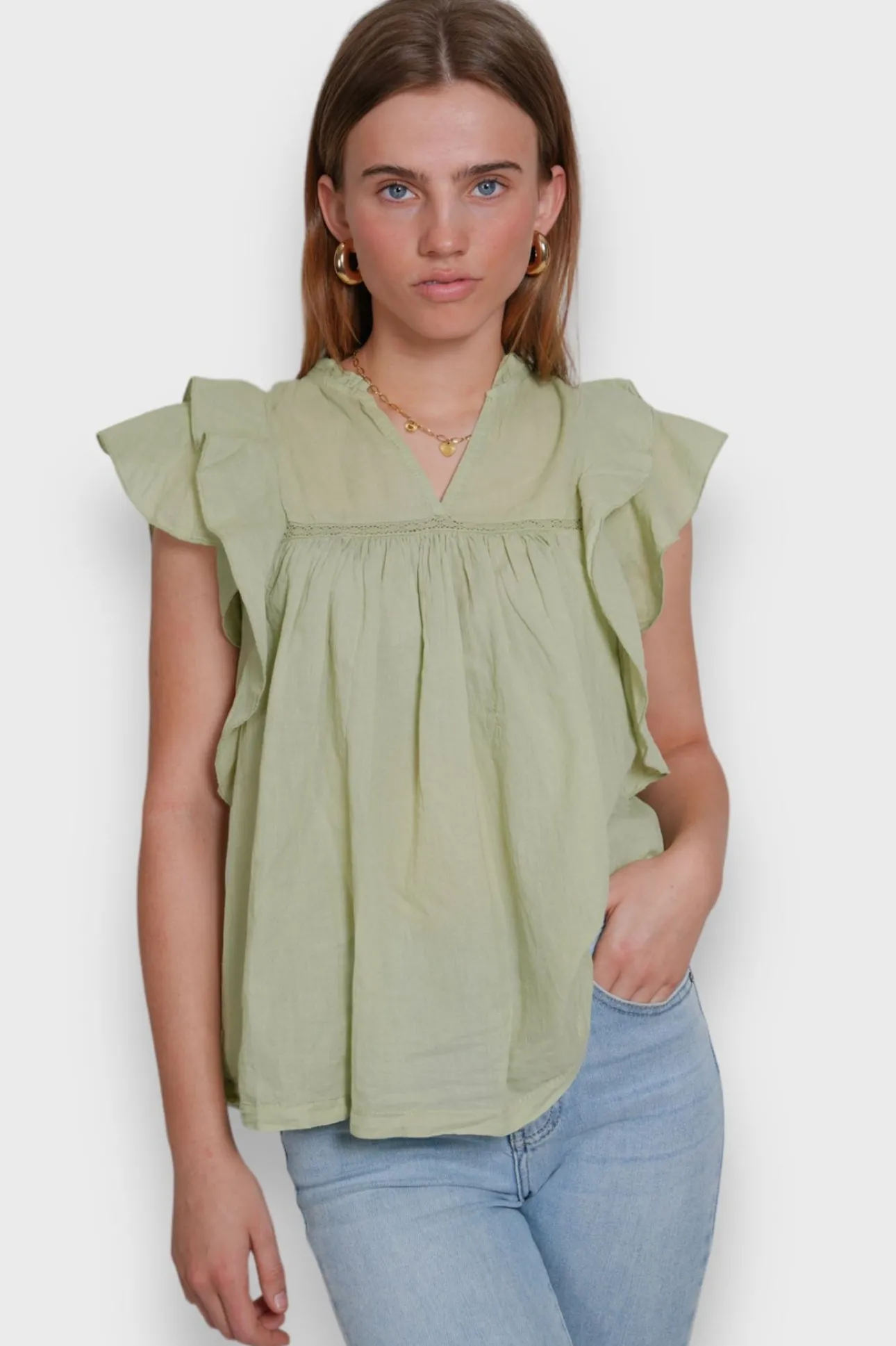 Blouses>Meet Me There Flora Blouse Sage Green