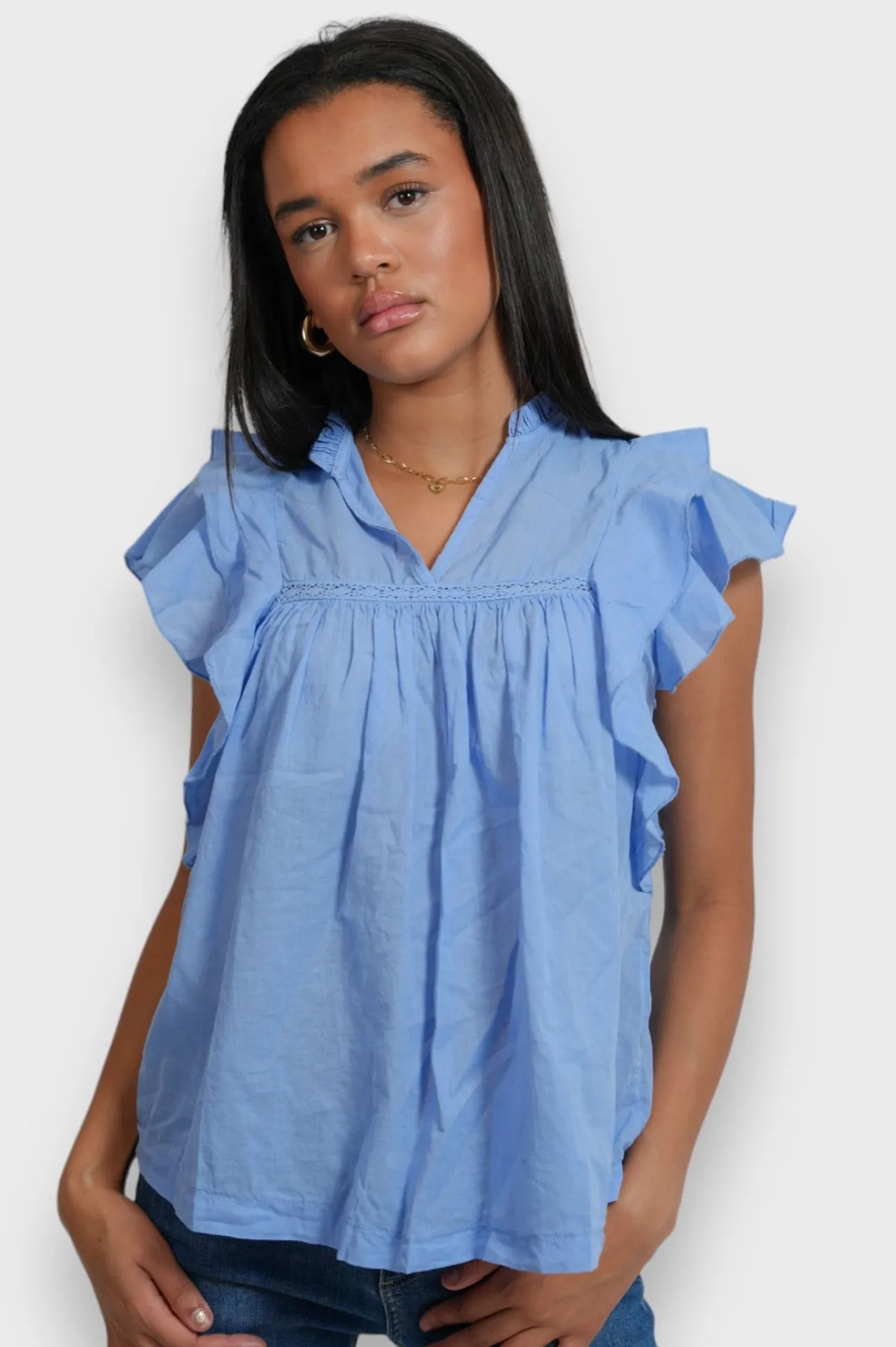 Blouses>Meet Me There Flora Blouse Sky Blue