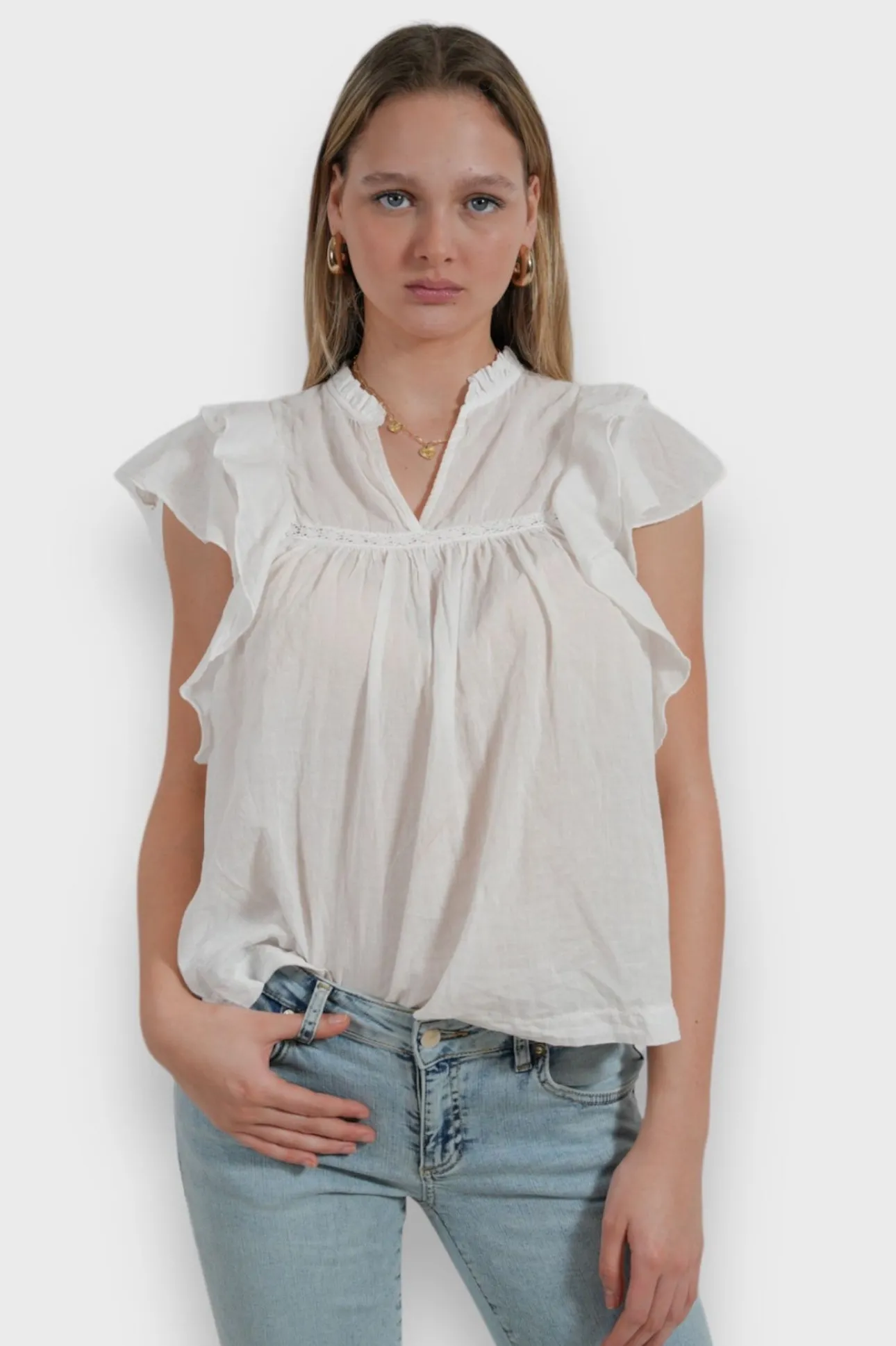 Hauts>Meet Me There Flora Blouse White