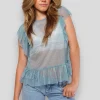 Hauts>Meet Me There Glitter Peplum Top Blue
