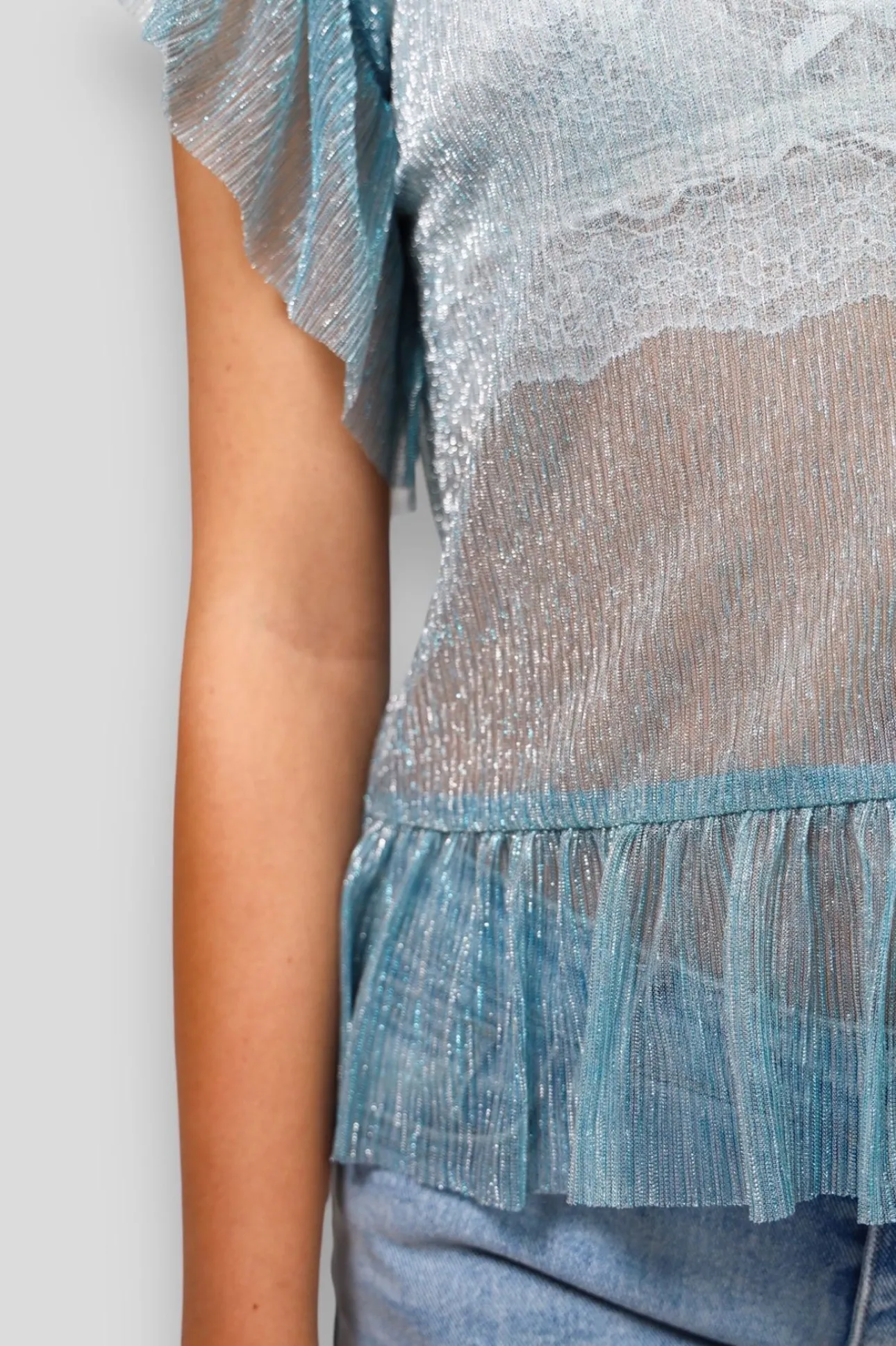 Hauts>Meet Me There Glitter Peplum Top Blue