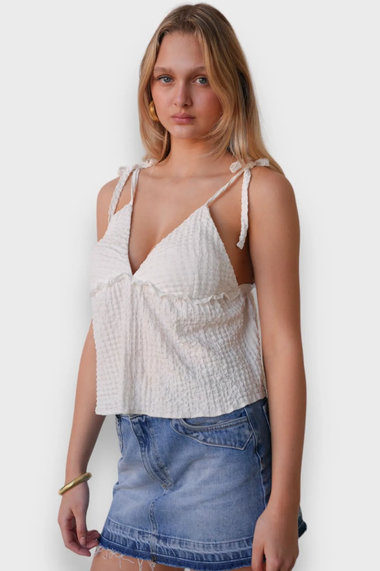 Hauts>Meet Me There Violet Top White Crinkle